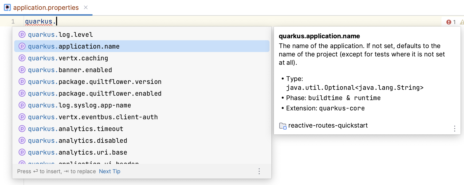Quarkus 属性补全